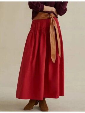 Anthropologie Mare Mare Red Circle Maxi Skirt XL Cotton Blend Super Stretch